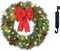 Solar Christmas Wreath Pre-Lit Solar 50 Led Artificial Wreath Outdoor Front Door Window Christmas Decorations with Frosted Branches Pine Cones Berry Clusters Red Velvet Bows 24 Inches